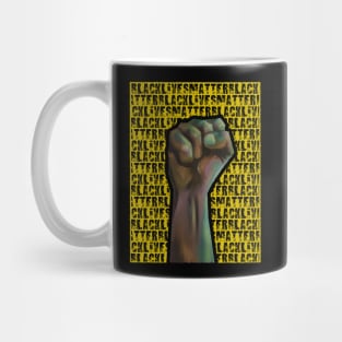 Black Lives Matter Fist Yellow Text BG Mug